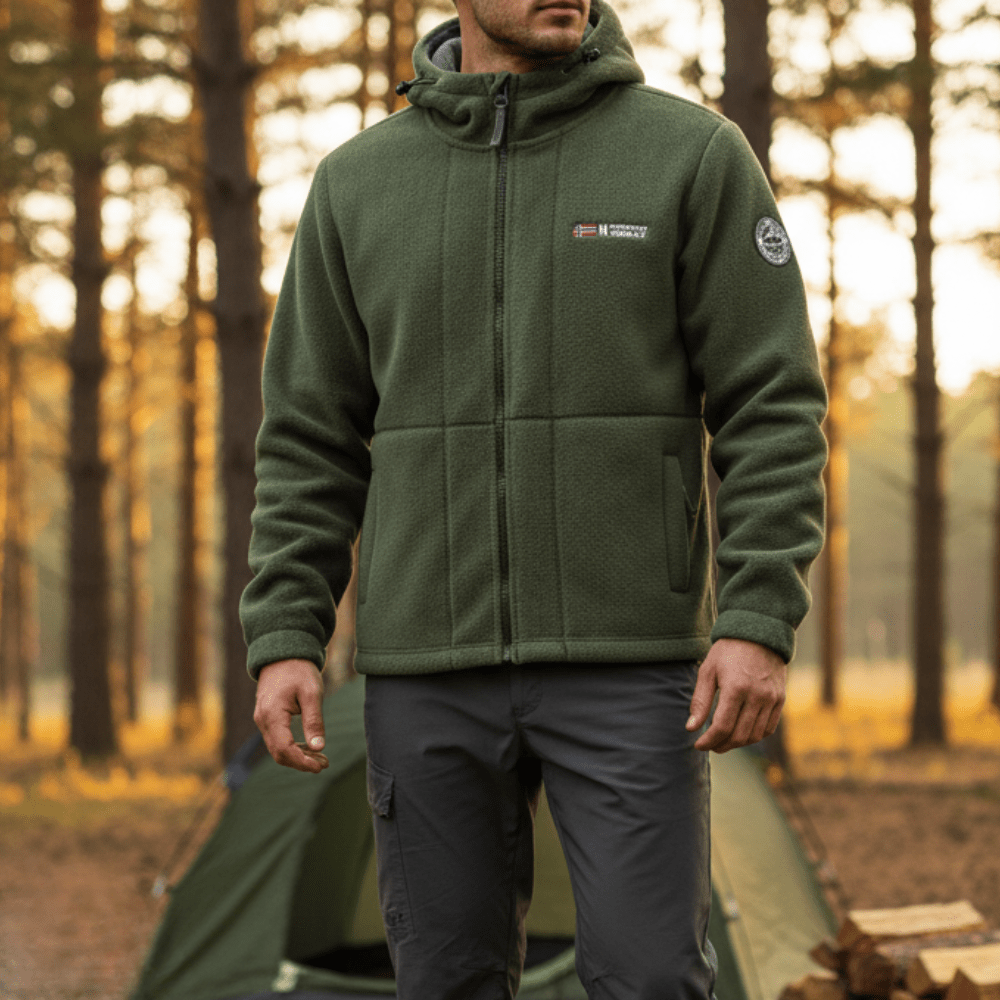 Men's Fleece Jacket - Windproof Hooded Fleece - Walking & Hiking