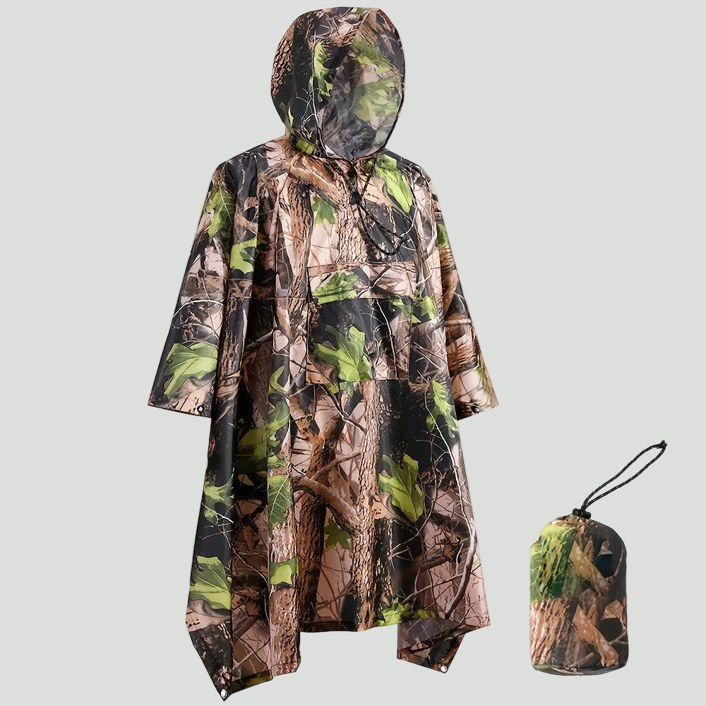 Camouflage Rain Poncho – Lightweight Waterproof Hooded Outdoor Poncho for Hiking & Fishing