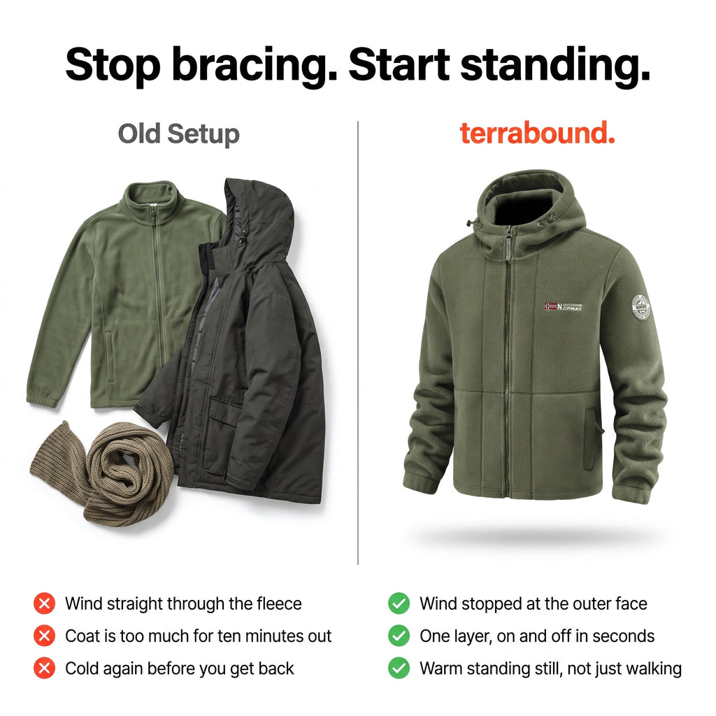 Men's Fleece Jacket - Windproof Hooded Fleece - Walking & Hiking