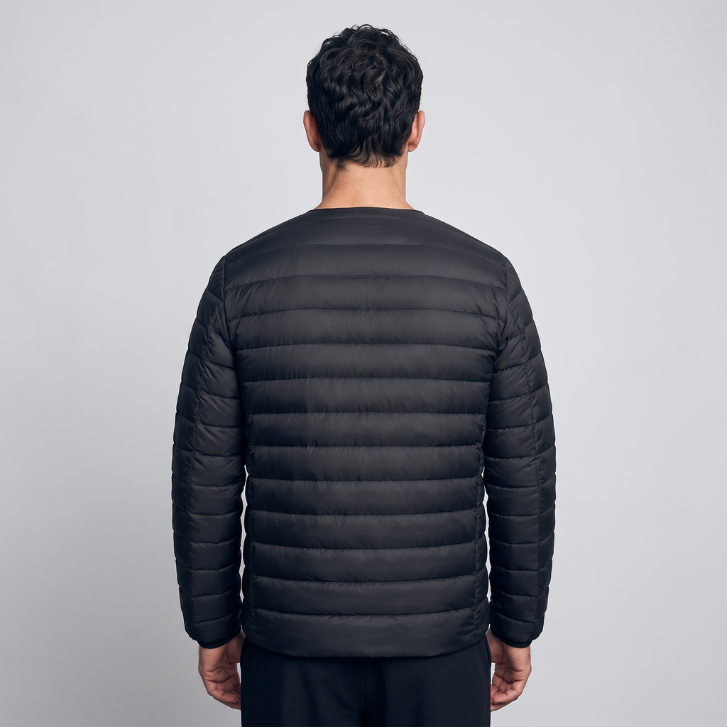 Men's Down Jacket - Convertible V-Neck Collar - Quilted Lightweight
