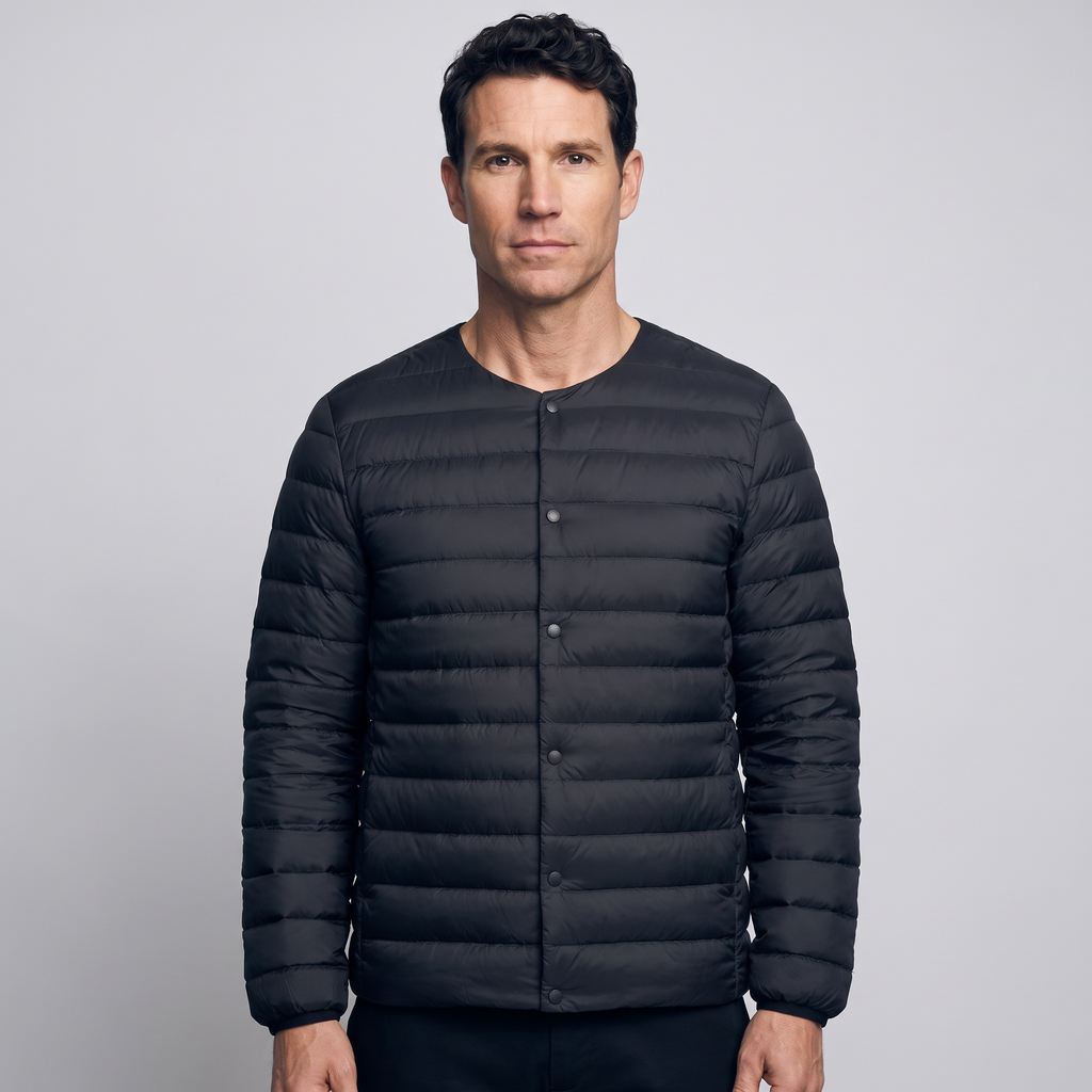 Men's Down Jacket - Convertible V-Neck Collar - Quilted Lightweight