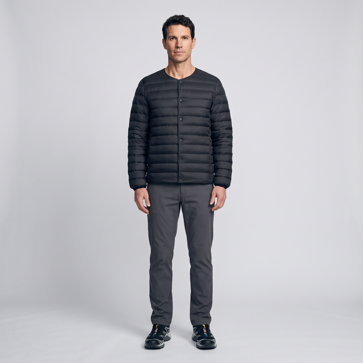 Men's Down Jacket - Convertible V-Neck Collar - Quilted Lightweight