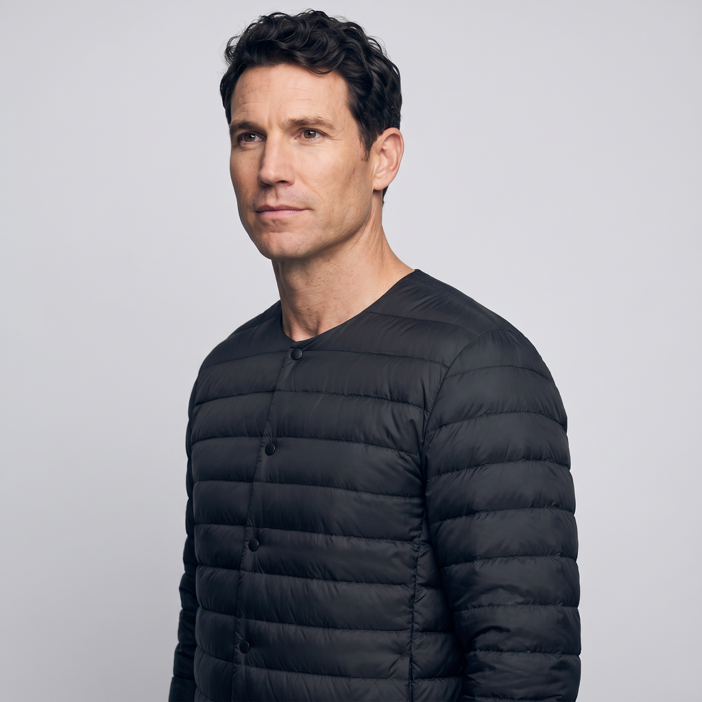 Men's Down Jacket - Convertible V-Neck Collar - Quilted Lightweight