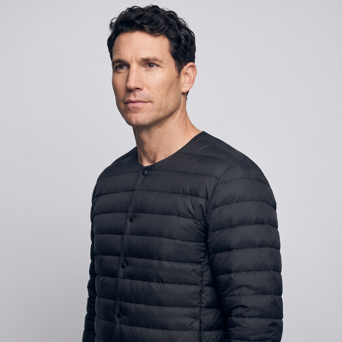 Men's Down Jacket - Convertible V-Neck Collar - Quilted Lightweight