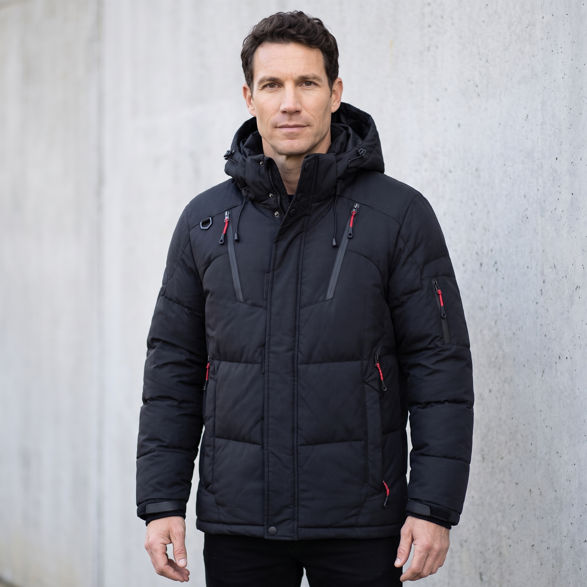 Men's Puffer Jacket - 7-Pocket Hooded Down Jacket for Winter