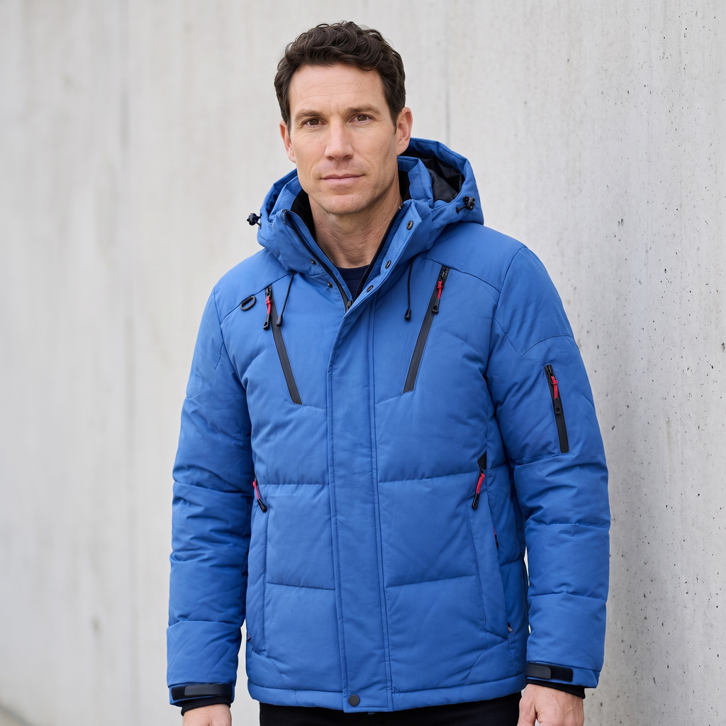 Men's Puffer Jacket - 7-Pocket Hooded Down Jacket for Winter