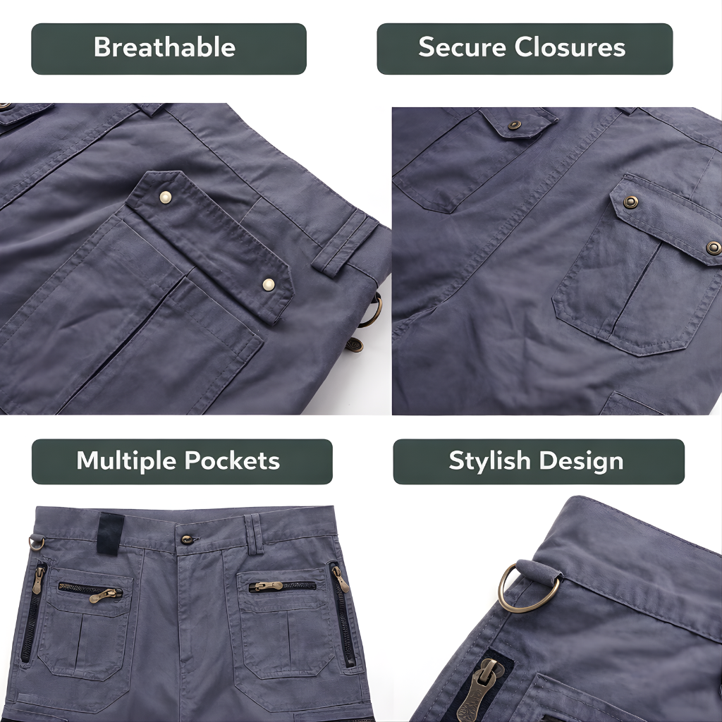 Men’s Outdoor Cargo Shorts – Zipped Pockets for Hiking and Fishing