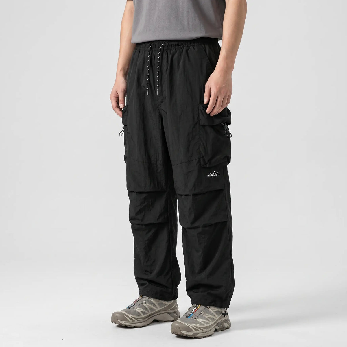 Men's Cargo Trousers | Baggy Wide-Leg Parachute Pants with Zip Pockets
