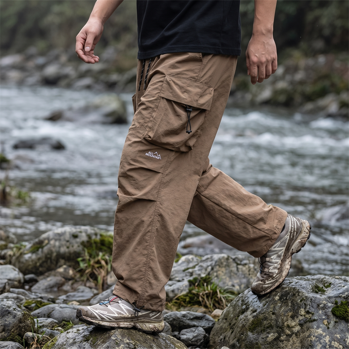 Men's Cargo Trousers | Baggy Wide-Leg Parachute Pants with Zip Pockets