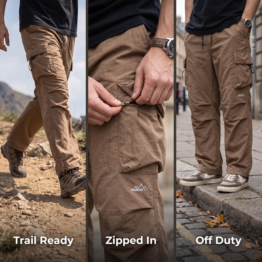 Men's Cargo Trousers | Baggy Wide-Leg Parachute Pants with Zip Pockets