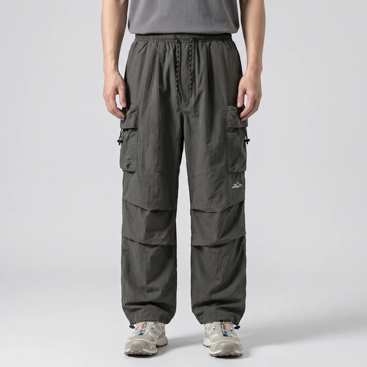 Men's Cargo Trousers | Baggy Wide-Leg Parachute Pants with Zip Pockets