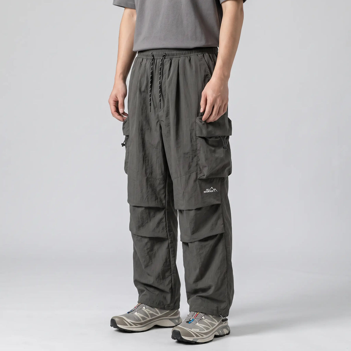 Men's Cargo Trousers | Baggy Wide-Leg Parachute Pants with Zip Pockets