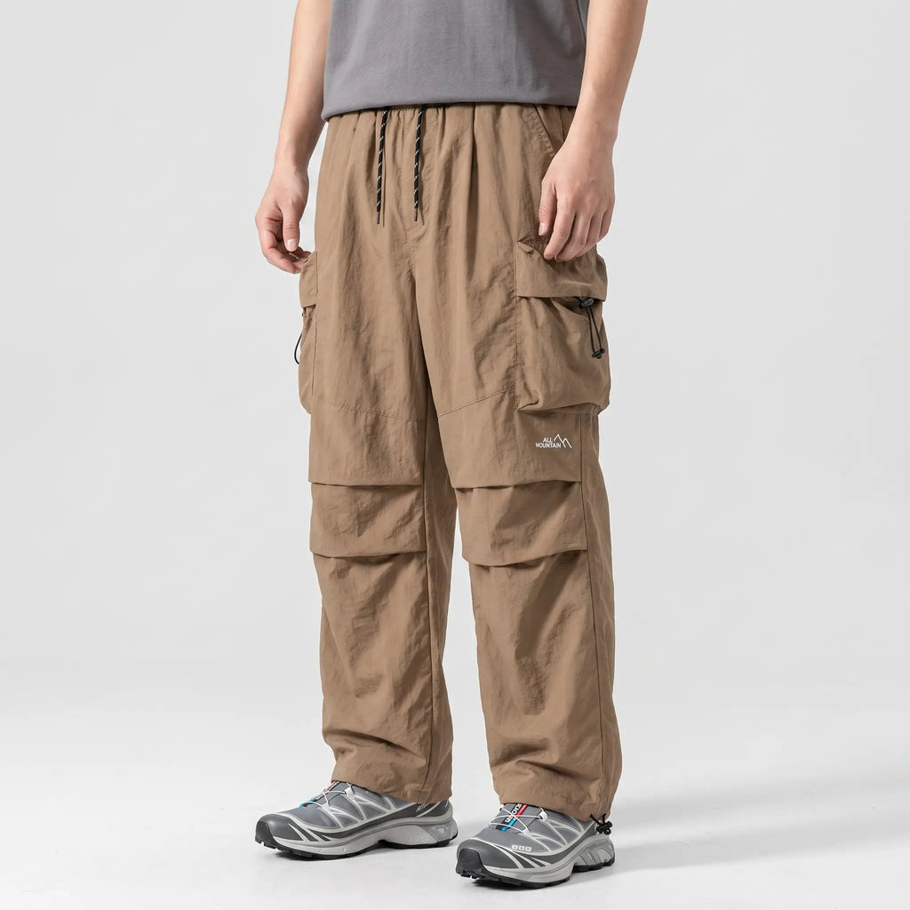 Men's Cargo Trousers | Baggy Wide-Leg Parachute Pants with Zip Pockets