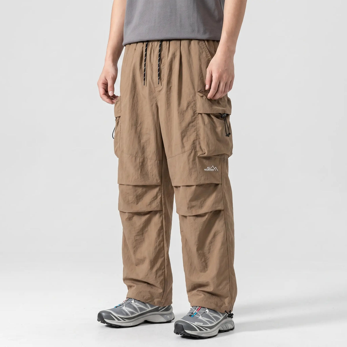 Men's Cargo Trousers | Baggy Wide-Leg Parachute Pants with Zip Pockets