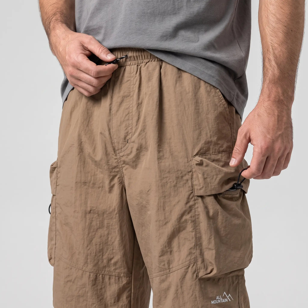 Men's Cargo Trousers | Baggy Wide-Leg Parachute Pants with Zip Pockets