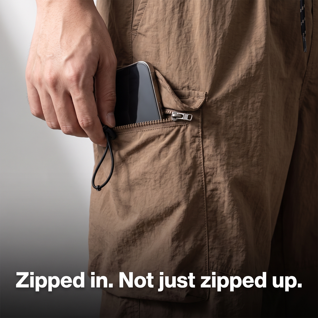 Men's Cargo Trousers | Baggy Wide-Leg Parachute Pants with Zip Pockets