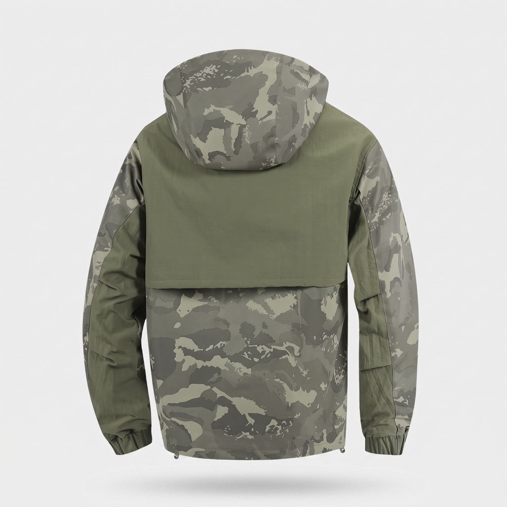Men's Camo Windbreaker Jacket - Lightweight Hooded Anorak - Half-Zip