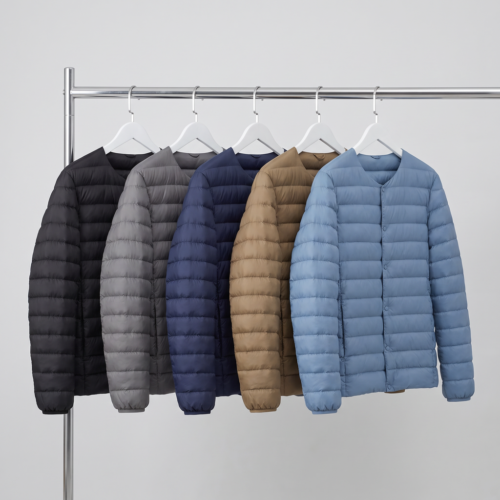 Men's Down Jacket - Convertible V-Neck Collar - Quilted Lightweight