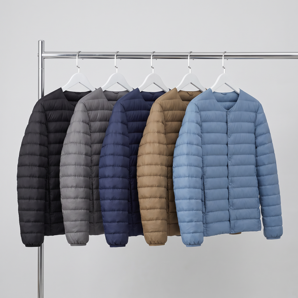 Men's Down Jacket - Convertible V-Neck Collar - Quilted Lightweight