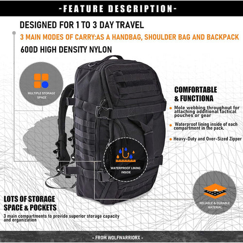 3 in  1  military duffel bag tactical travel outdoor rucksack waterproof backpack