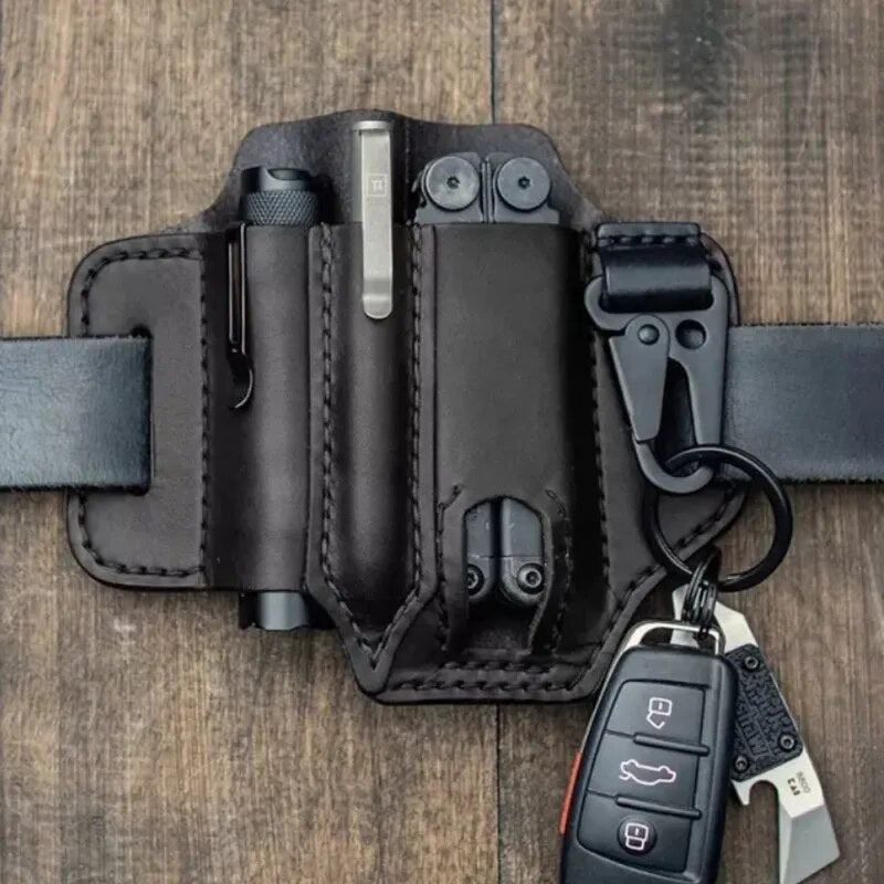 Genuine Leather Multitool Sheath – EDC Belt Pouch Holster for Knife, Flashlight & Tool