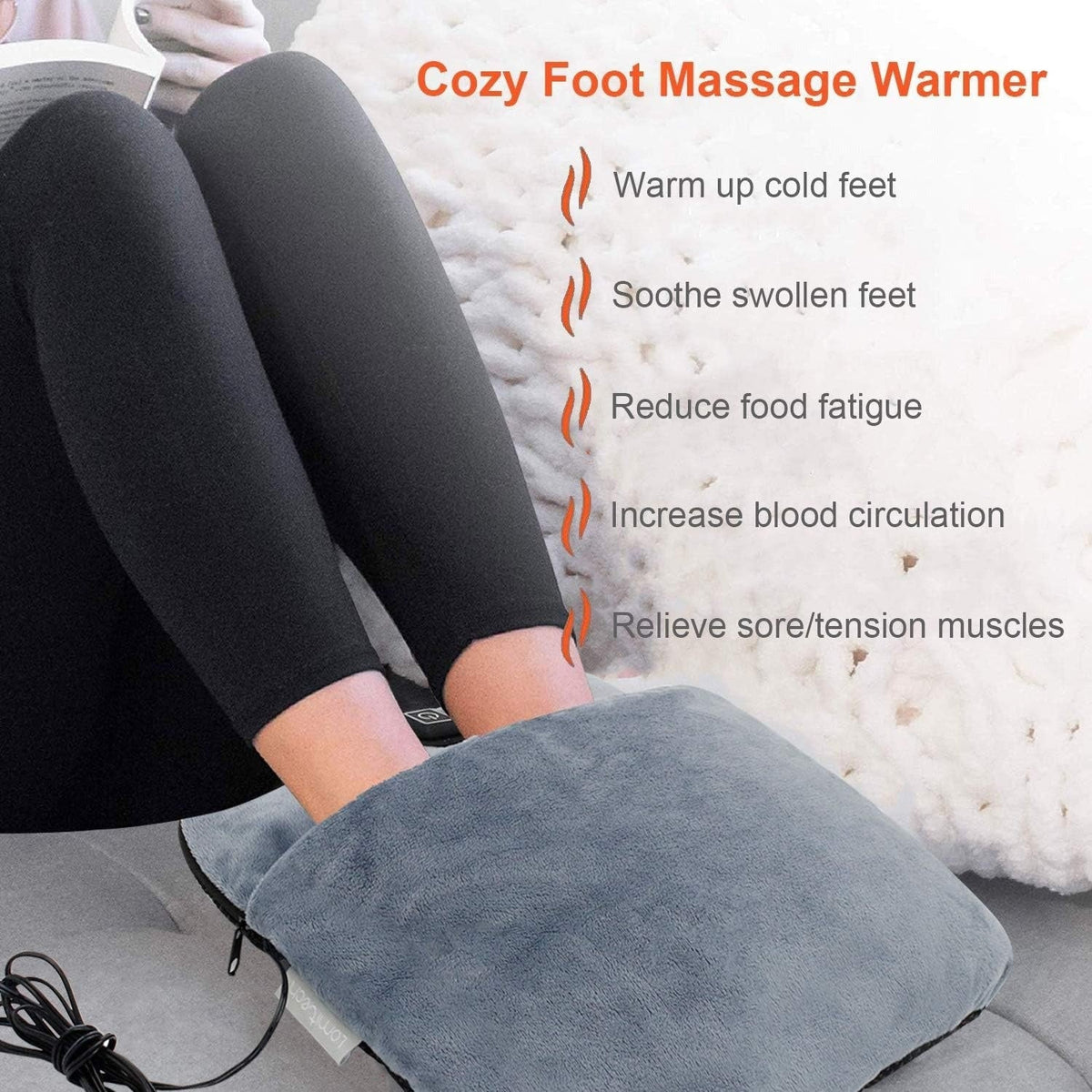 Electric Foot Massager Machine with Shiatsu Vibration Heat Settings and Plush Warmer Pouch