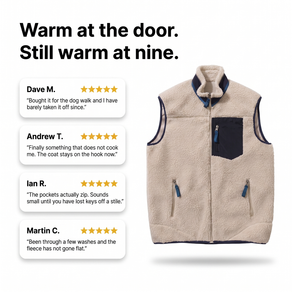 Men's Gilet - Sherpa Fleece - Insulated Body Warmer for Outdoor Use