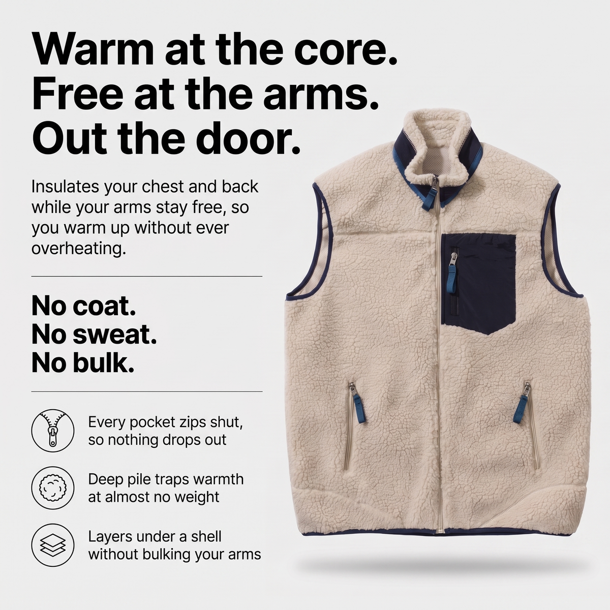 Men's Gilet - Sherpa Fleece - Insulated Body Warmer for Outdoor Use