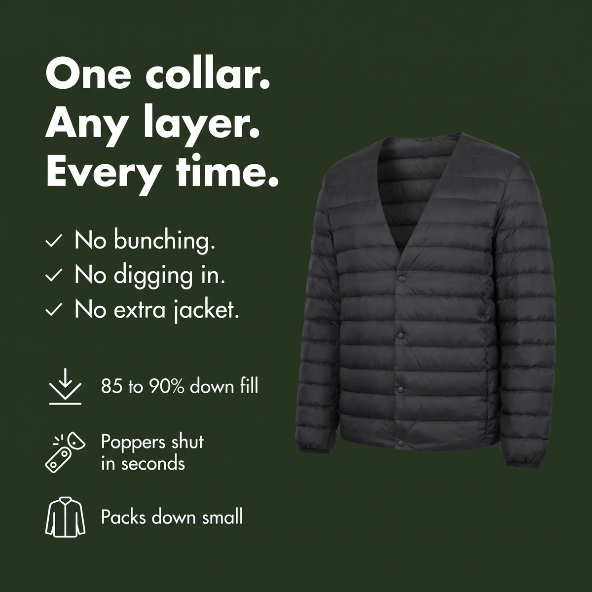 Men's Down Jacket - Convertible V-Neck Collar - Quilted Lightweight