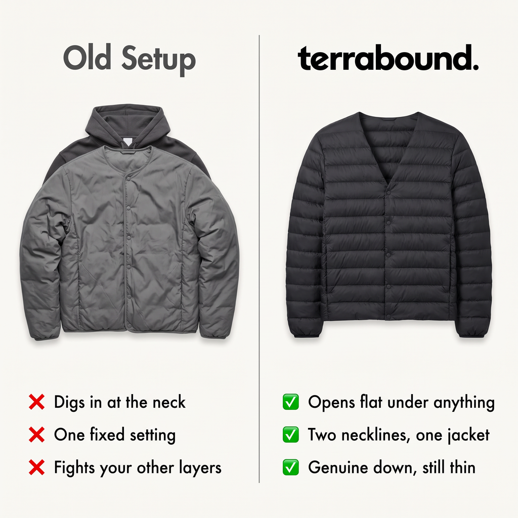 Men's Down Jacket - Convertible V-Neck Collar - Quilted Lightweight