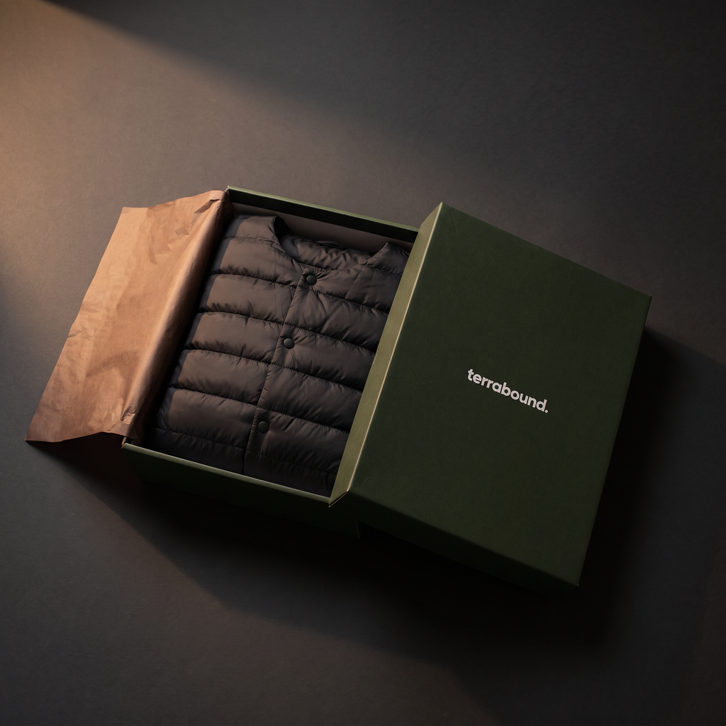 Men's Down Jacket - Convertible V-Neck Collar - Quilted Lightweight