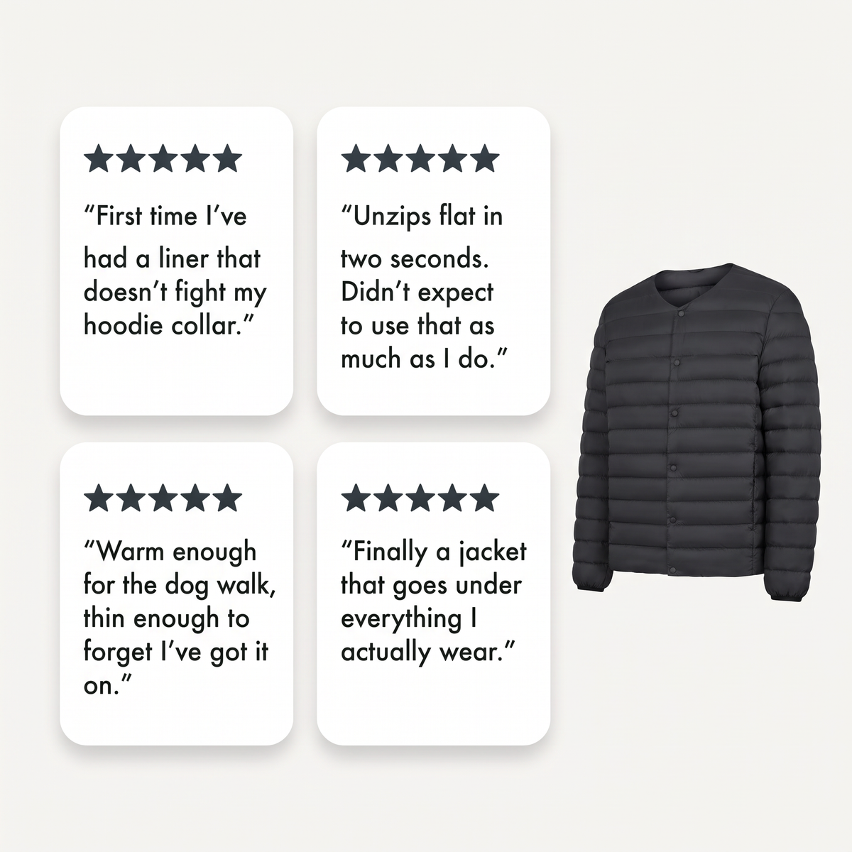 Men's Down Jacket - Convertible V-Neck Collar - Quilted Lightweight