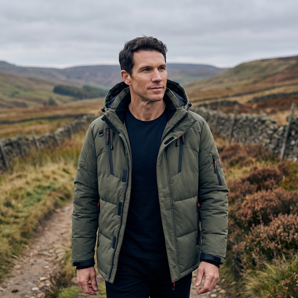 Men's Puffer Jacket - 7-Pocket Hooded Down Jacket for Winter