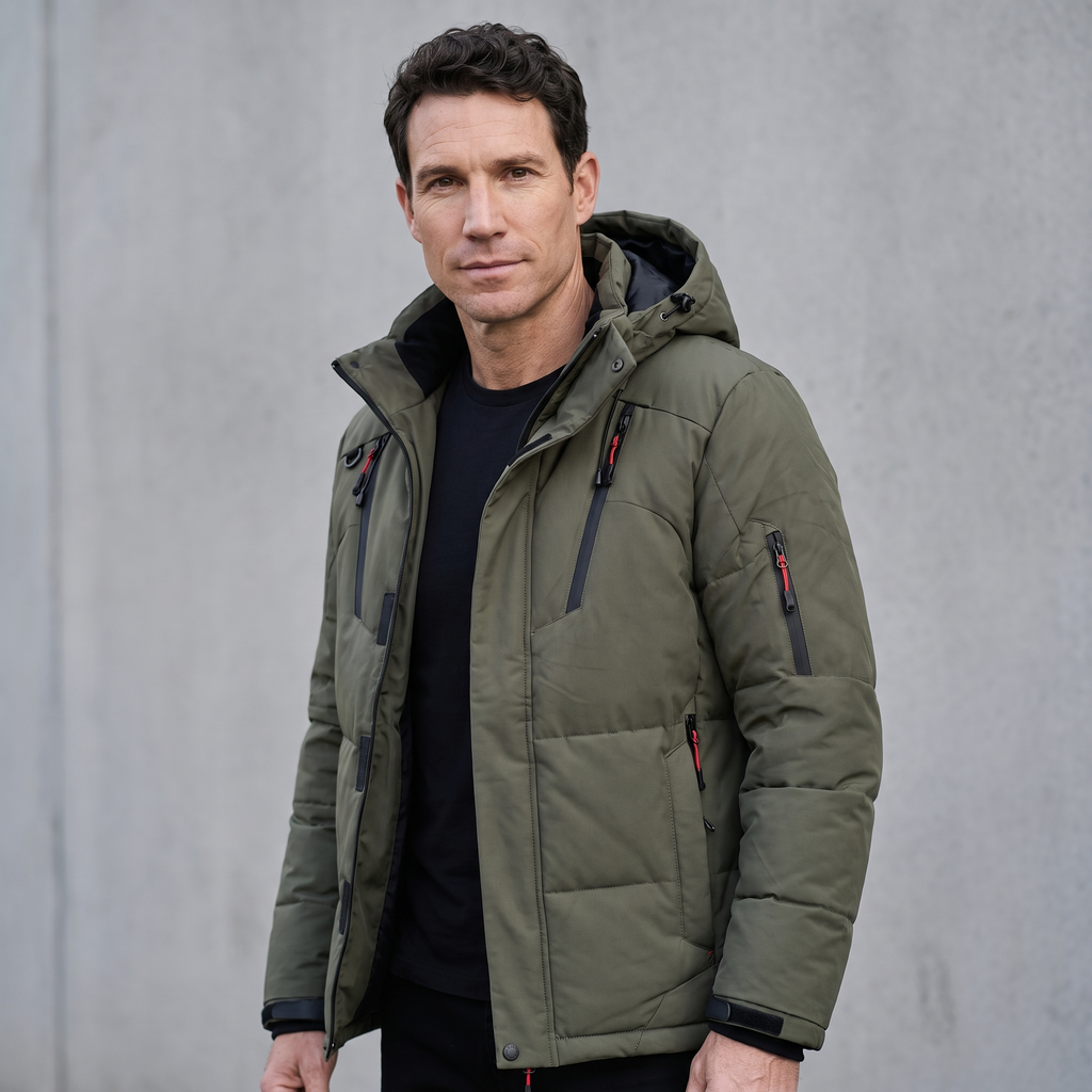 Men's Puffer Jacket - 7-Pocket Hooded Down Jacket for Winter