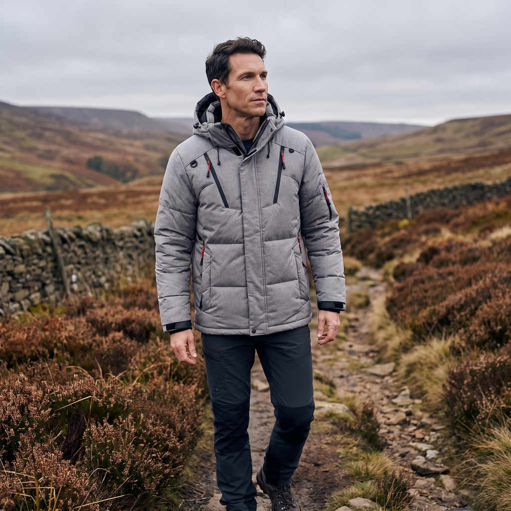 Men's Puffer Jacket - 7-Pocket Hooded Down Jacket for Winter
