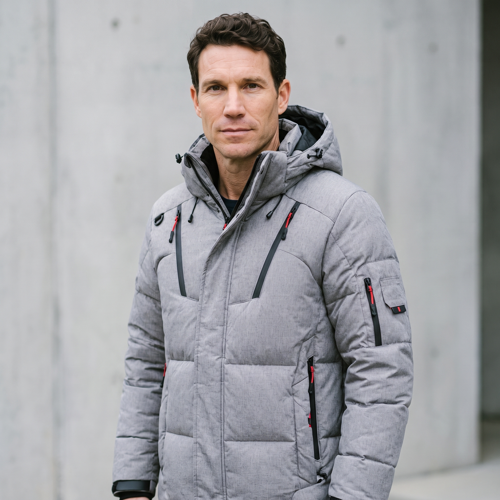 Men's Puffer Jacket - 7-Pocket Hooded Down Jacket for Winter