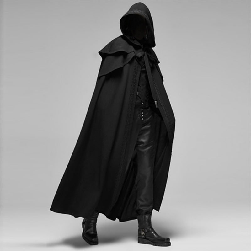 Halloween Hooded Cloak with Cape Shoulder Capelet and Decorative Trim for Gothic Costume Party