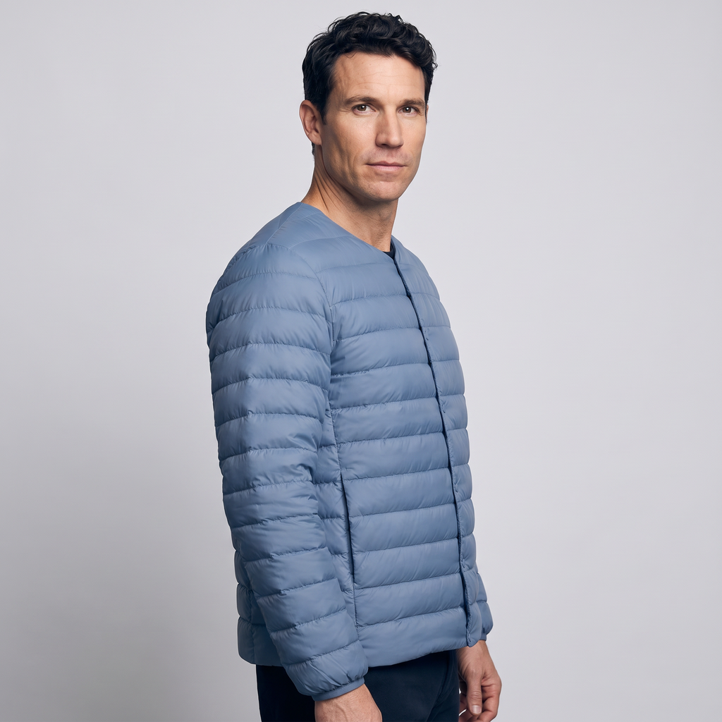 Men's Down Jacket - Convertible V-Neck Collar - Quilted Lightweight