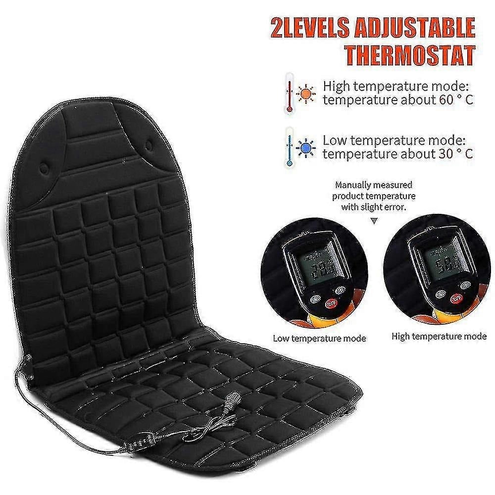 Heated Car Seat Cover and Cushion with Backrest Support 12v Quilted with Two Heat Settings