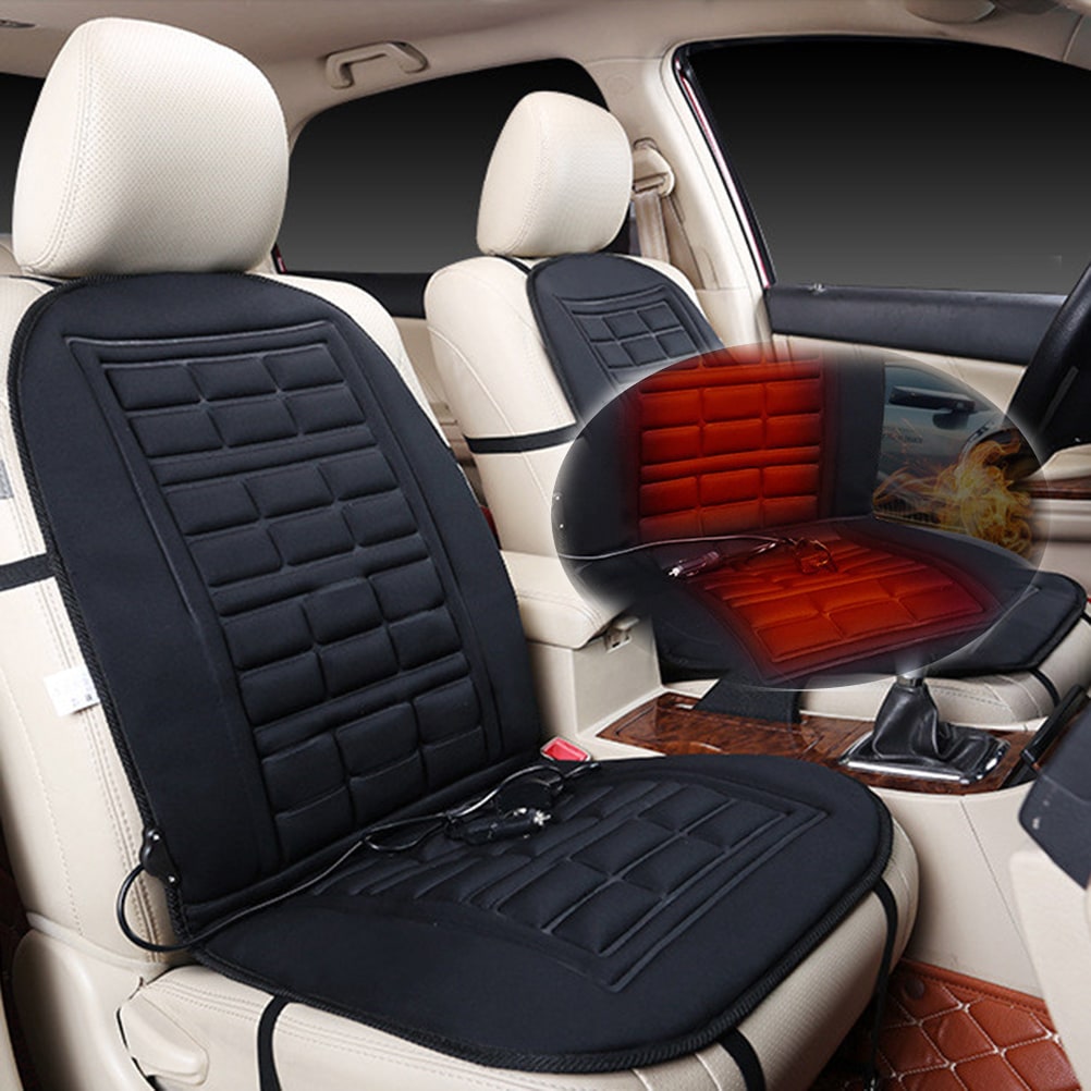 Heated Car Seat Cushion and Cover with 12v Adapter Padded Backrest Ergonomic Auto