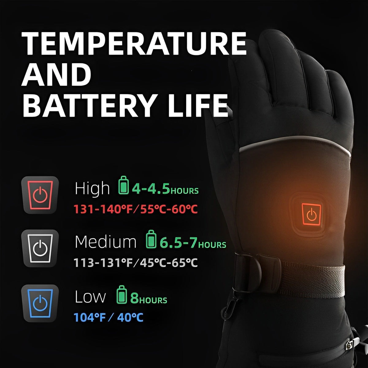 Heated Gloves with Rechargeable Battery and Waterproof Touchscreen Fingertips