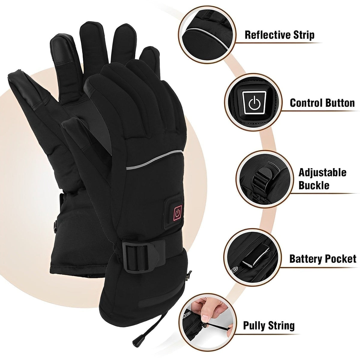 Heated Gloves with Rechargeable Battery and Waterproof Touchscreen Fingertips