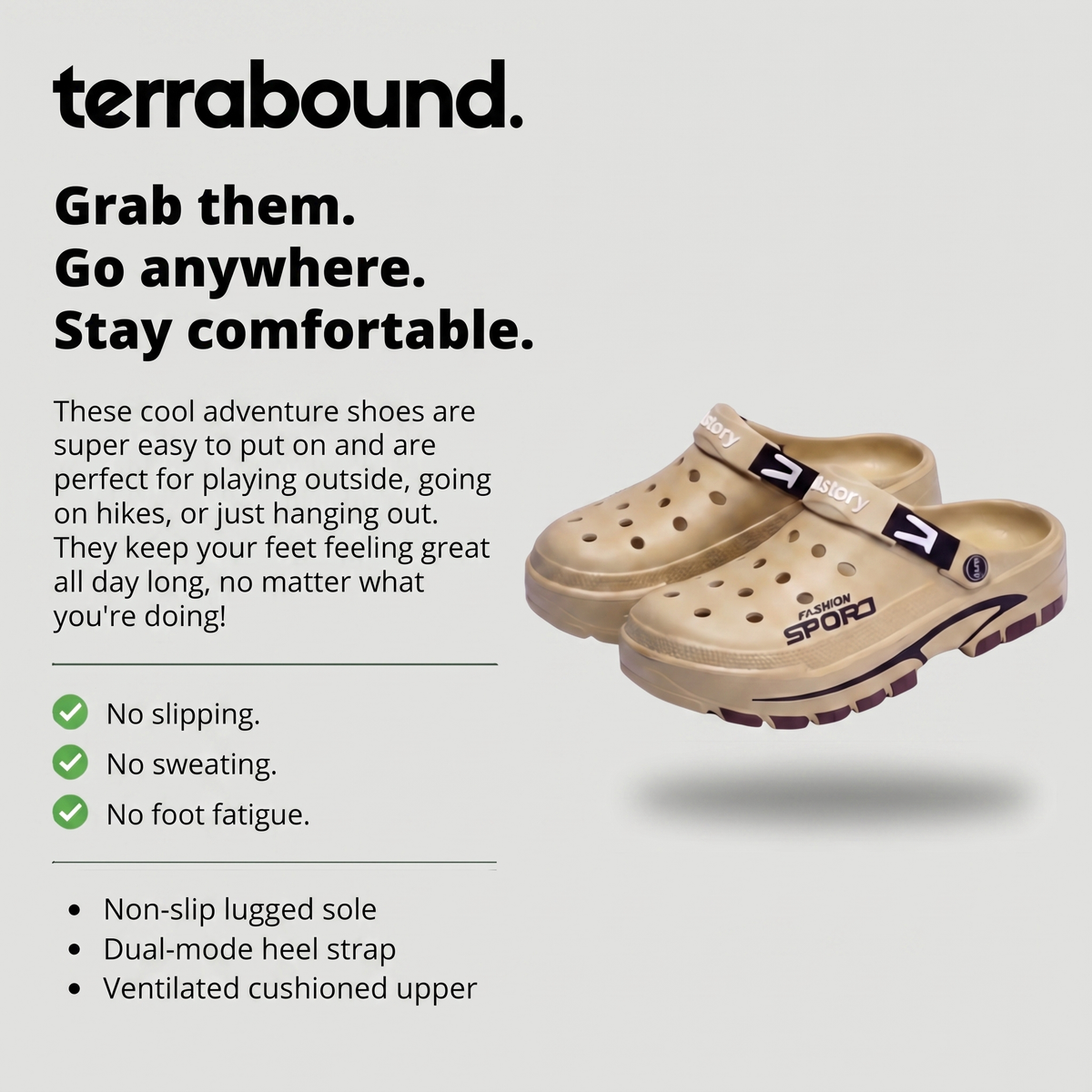 Men's Slide Sandals with Adjustable Heel Strap – Non-Slip Cushioned Sole for Outdoor Wear