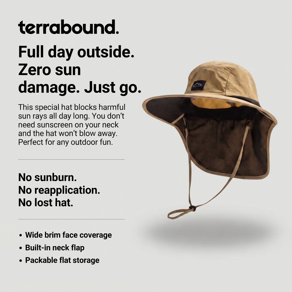 Packable Wide-Brim Fishing Hat – Sun Hat with Neck Flap and Chin Strap