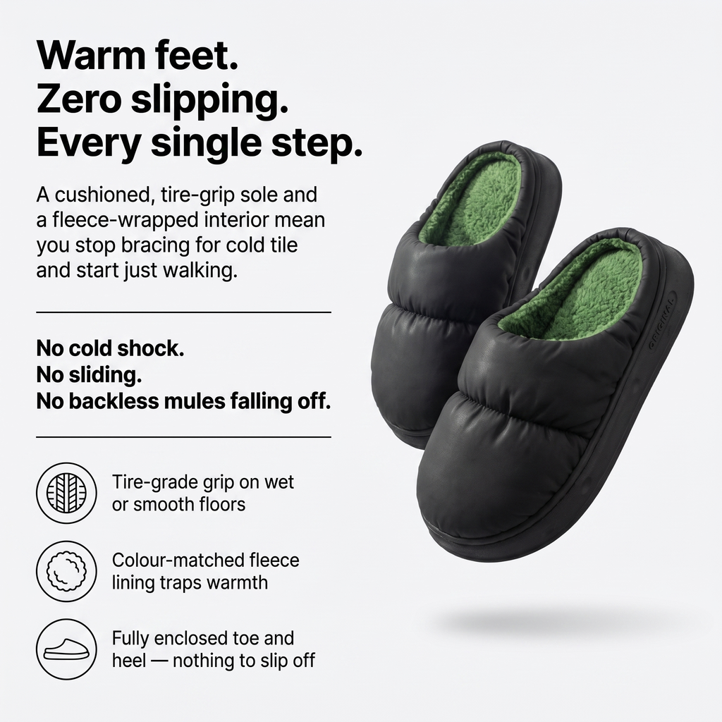 Quilted House Slippers | Fleece-Lined, Non-Slip Cushioned Comfort