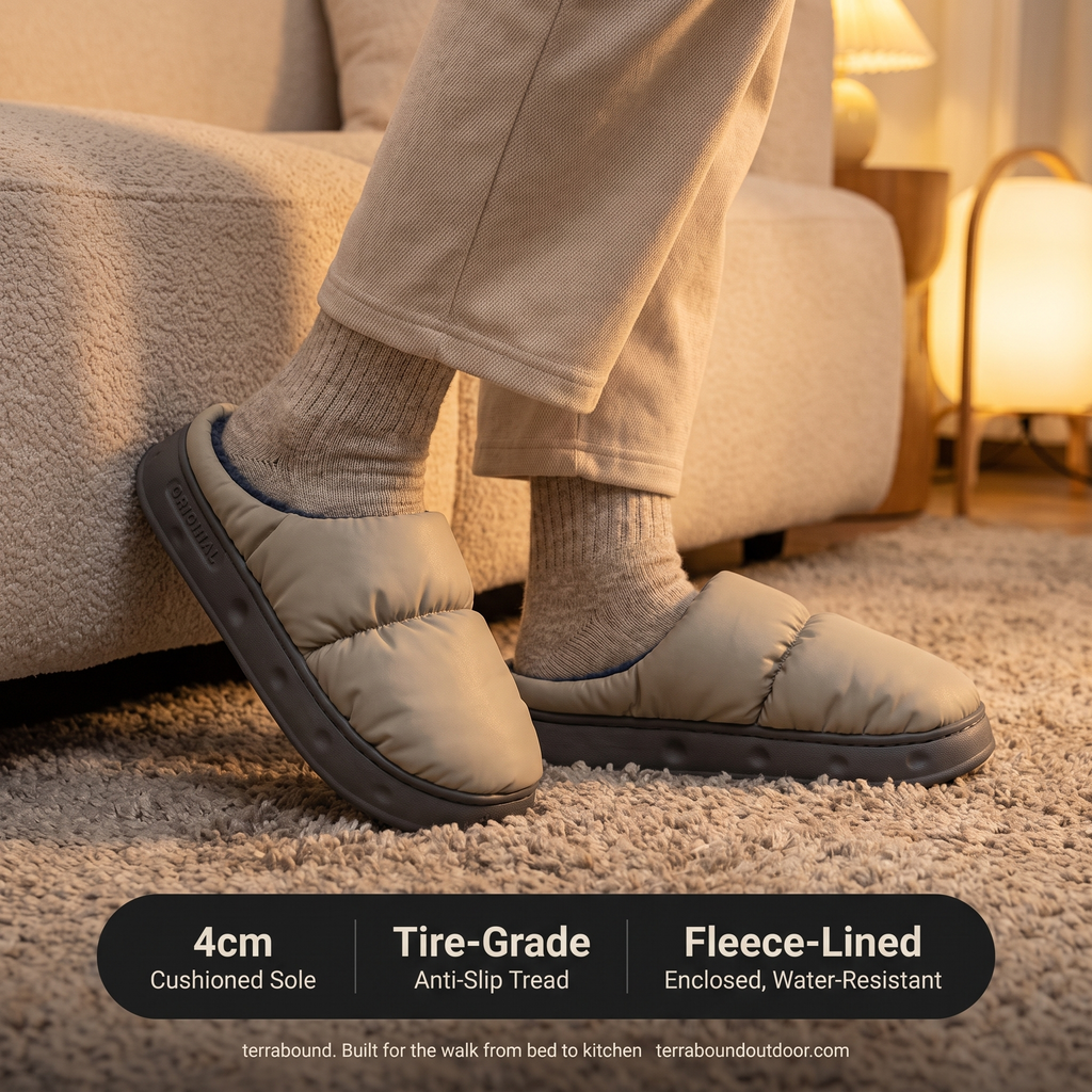 Quilted House Slippers | Fleece-Lined, Non-Slip Cushioned Comfort