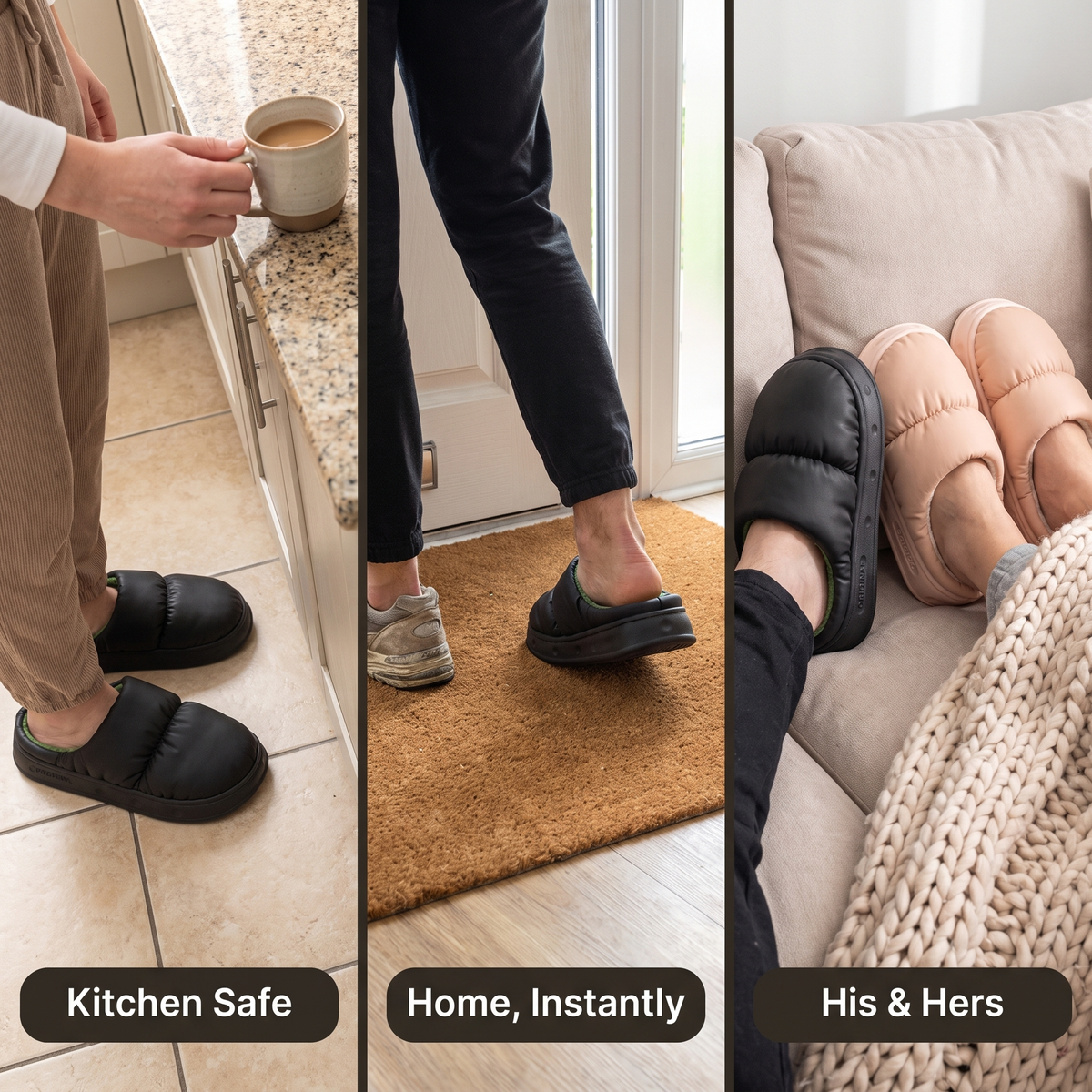 Quilted House Slippers | Fleece-Lined, Non-Slip Cushioned Comfort