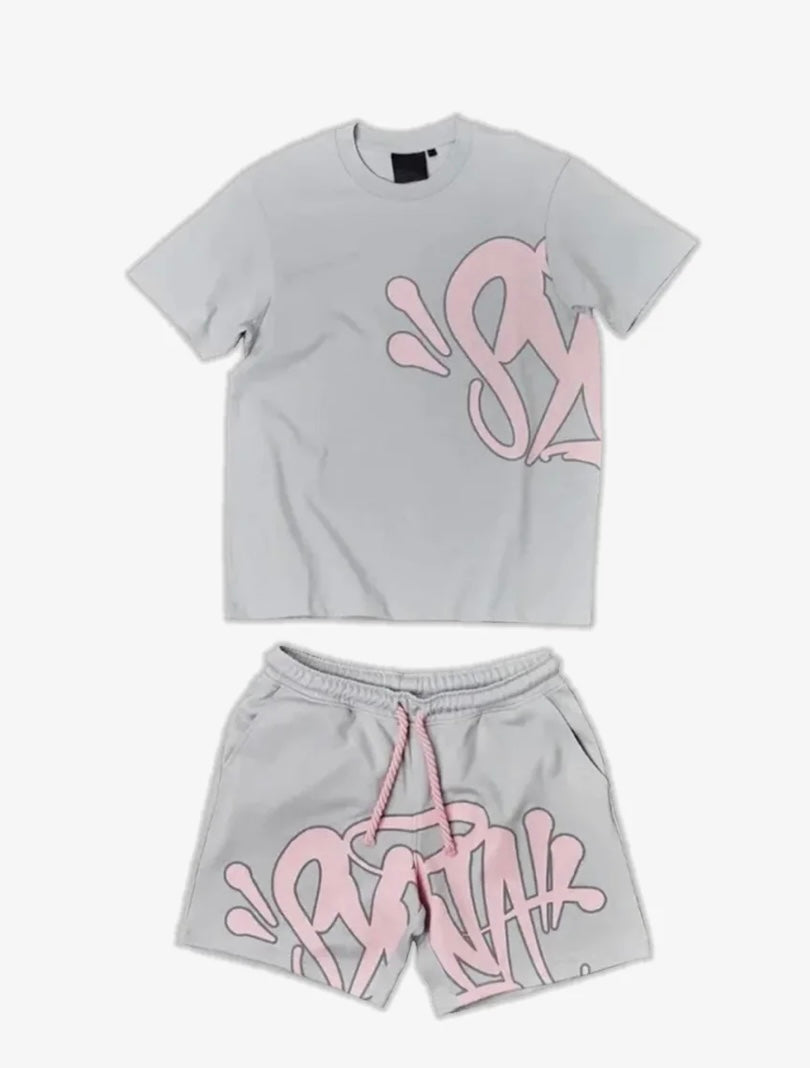 Syna World Logo T-shirt Short Set Grey / Pink