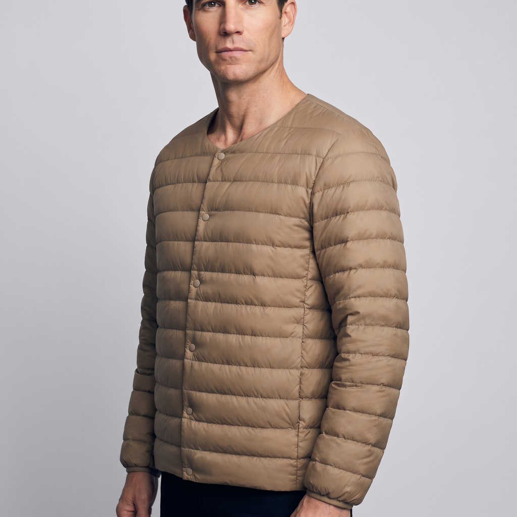 Men's Down Jacket - Convertible V-Neck Collar - Quilted Lightweight