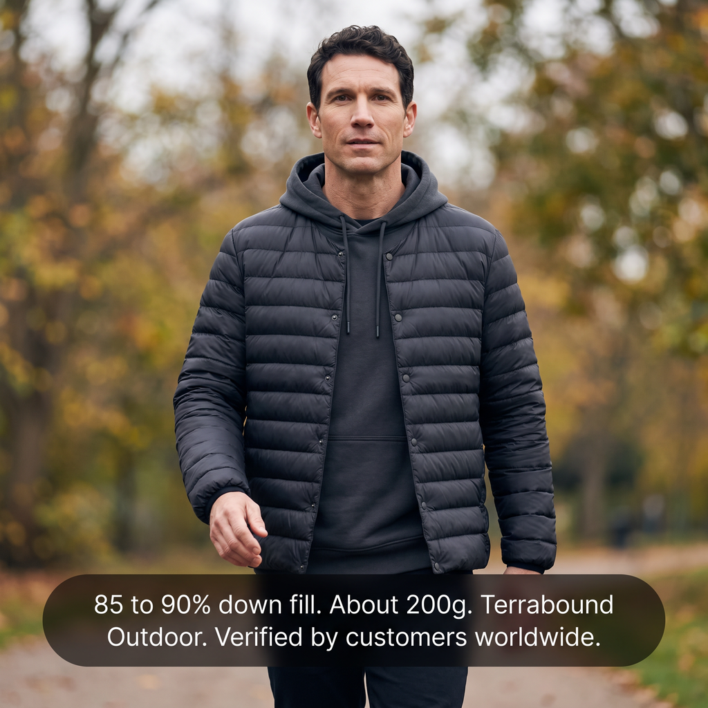 Men's Down Jacket - Convertible V-Neck Collar - Quilted Lightweight